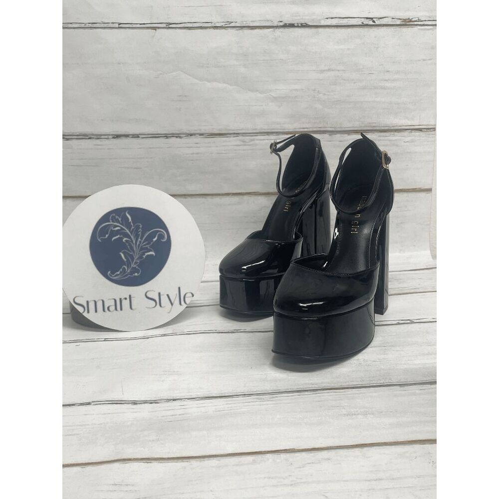 Madden Girl Glossy Black Platform Heels